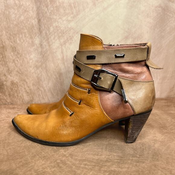 Elite by Corky Antelope Patchwork Leather Heeled Ankle Booties Tan Boho Western - Picture 12 of 12